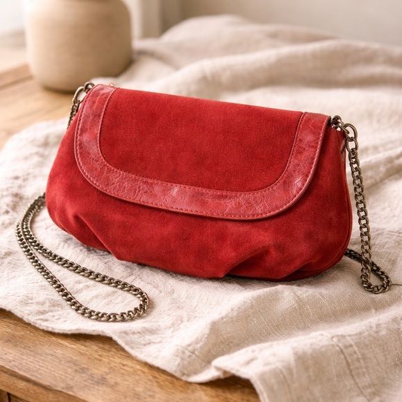 Anthropologie Handbags - Anthropologie Red Suede Crossbody Bag nwt